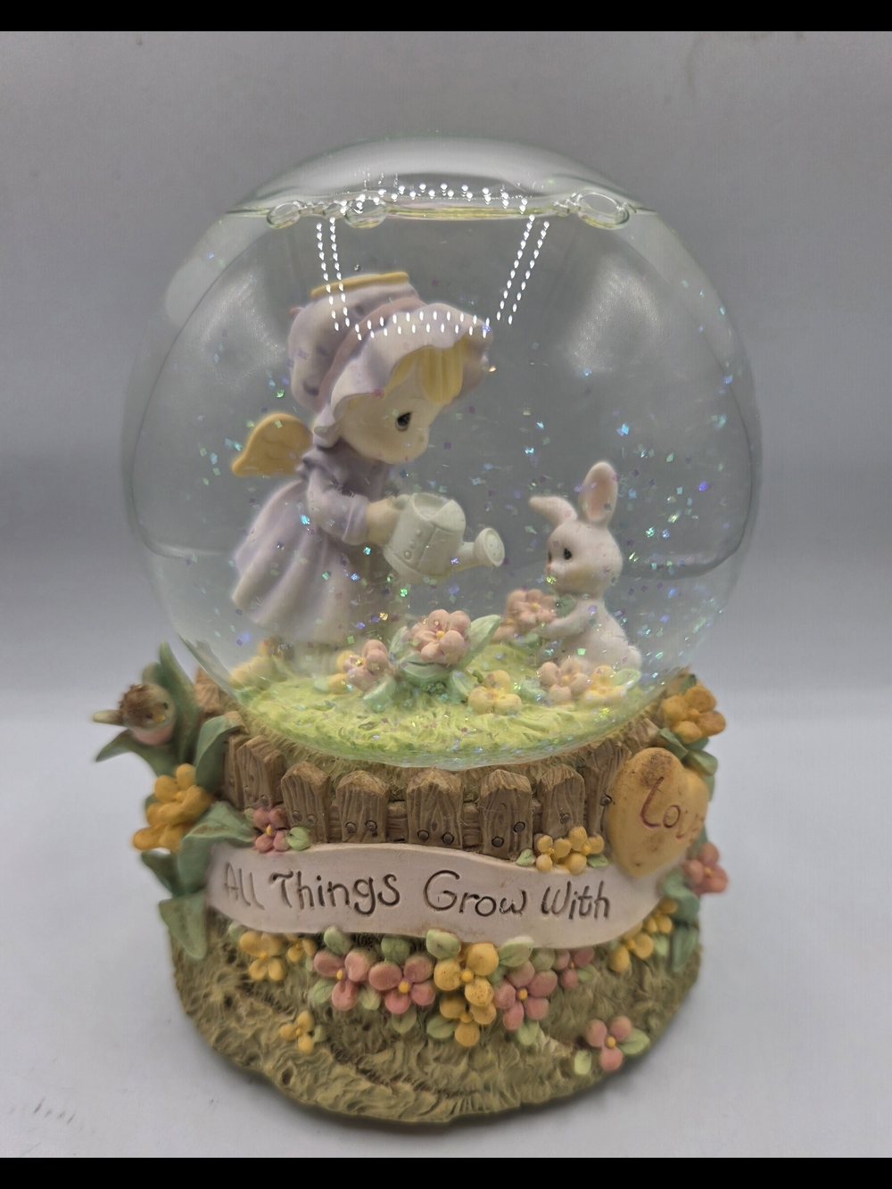 Precious Moments Enesco "All Things Grow With" Evergeen Music Snow Globe.